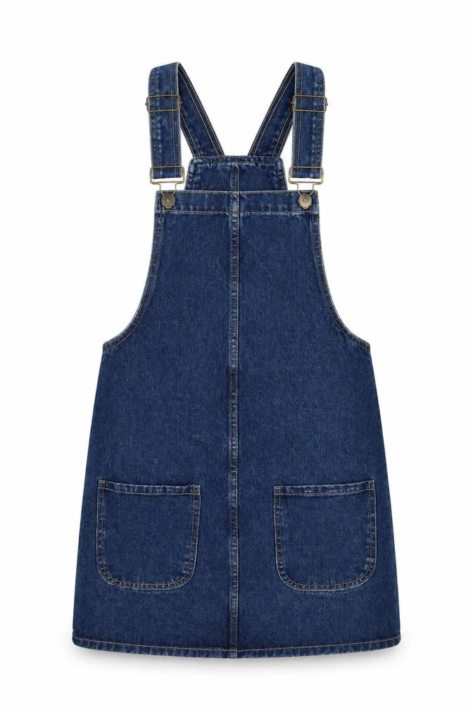 Denim & Co. Womens Blue Cotton Pinafore/Dungaree Dress Size 6 Square Neck Button
