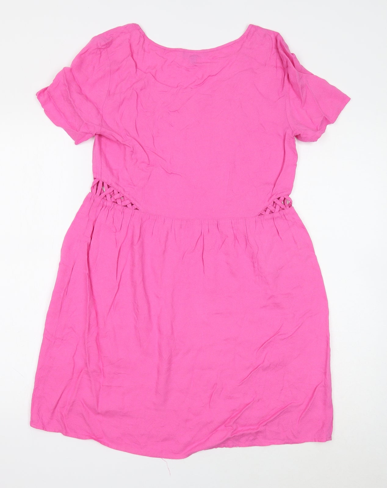 Warehouse Womens Pink Viscose T-Shirt Dress Size 10 Boat Neck Pullover