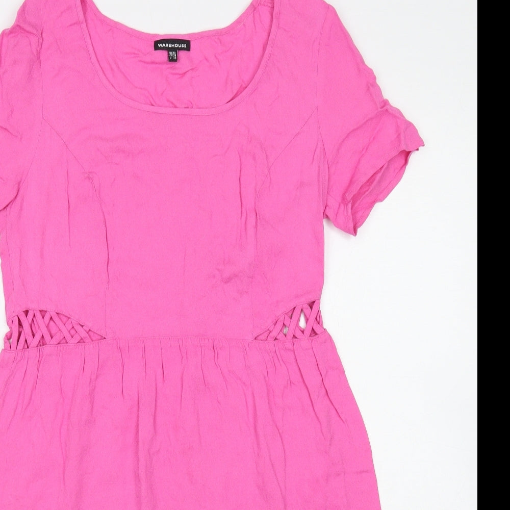 Warehouse Womens Pink Viscose T-Shirt Dress Size 10 Boat Neck Pullover