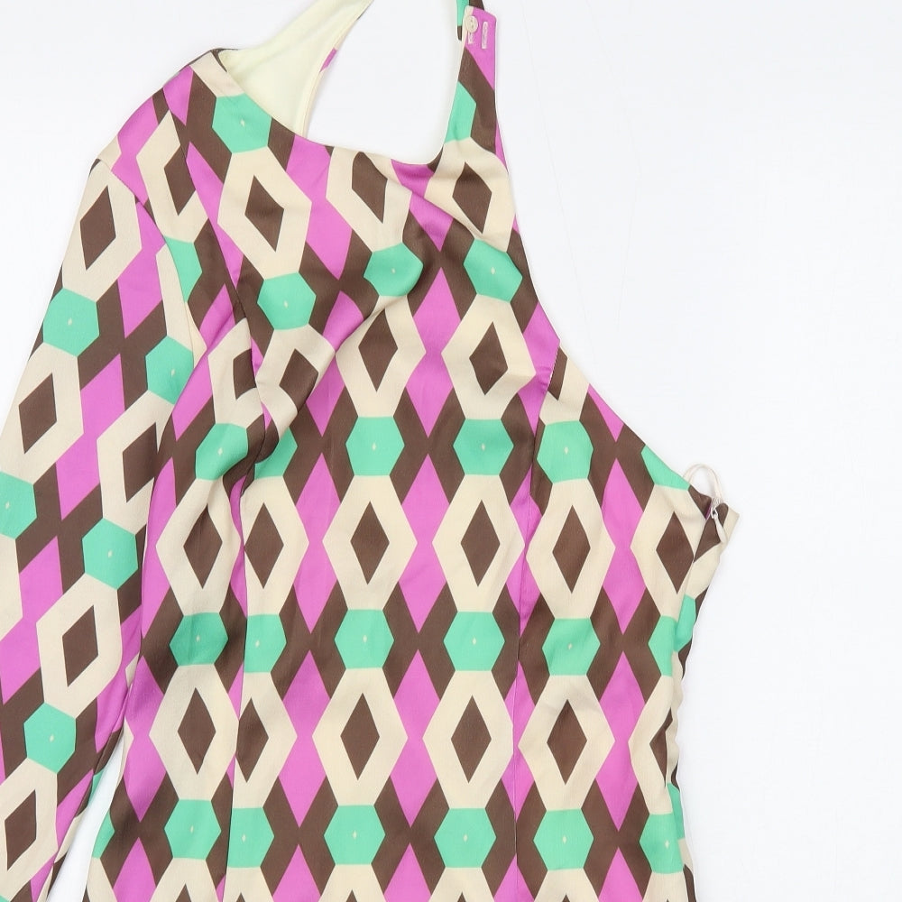 Zara Womens Multicoloured Geometric Polyester A-Line Size M One Shoulder Button