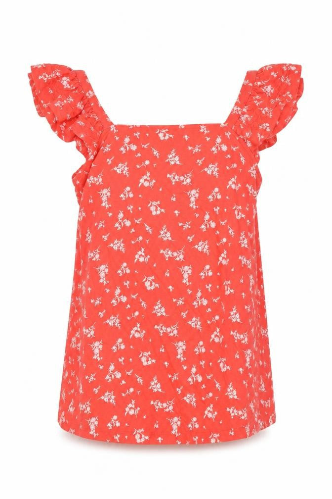 Marks and Spencer Womens Red Floral Cotton Basic Tank Size 8 Square Neck