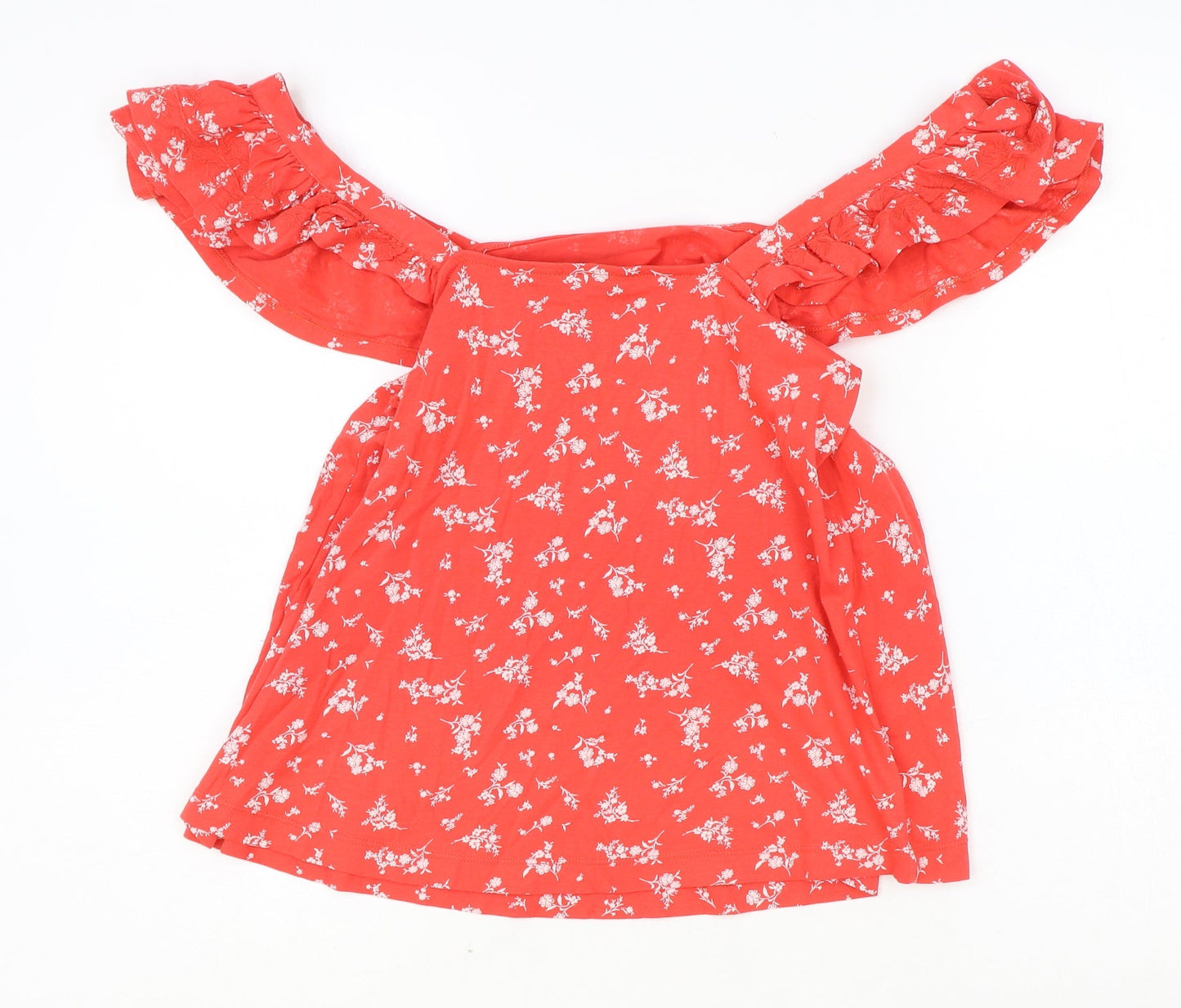 Marks and Spencer Womens Red Floral Cotton Basic Tank Size 8 Square Neck