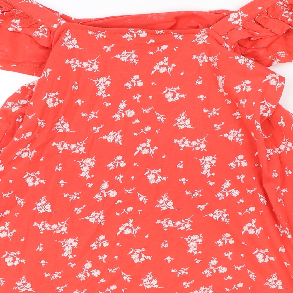 Marks and Spencer Womens Red Floral Cotton Basic Tank Size 8 Square Neck