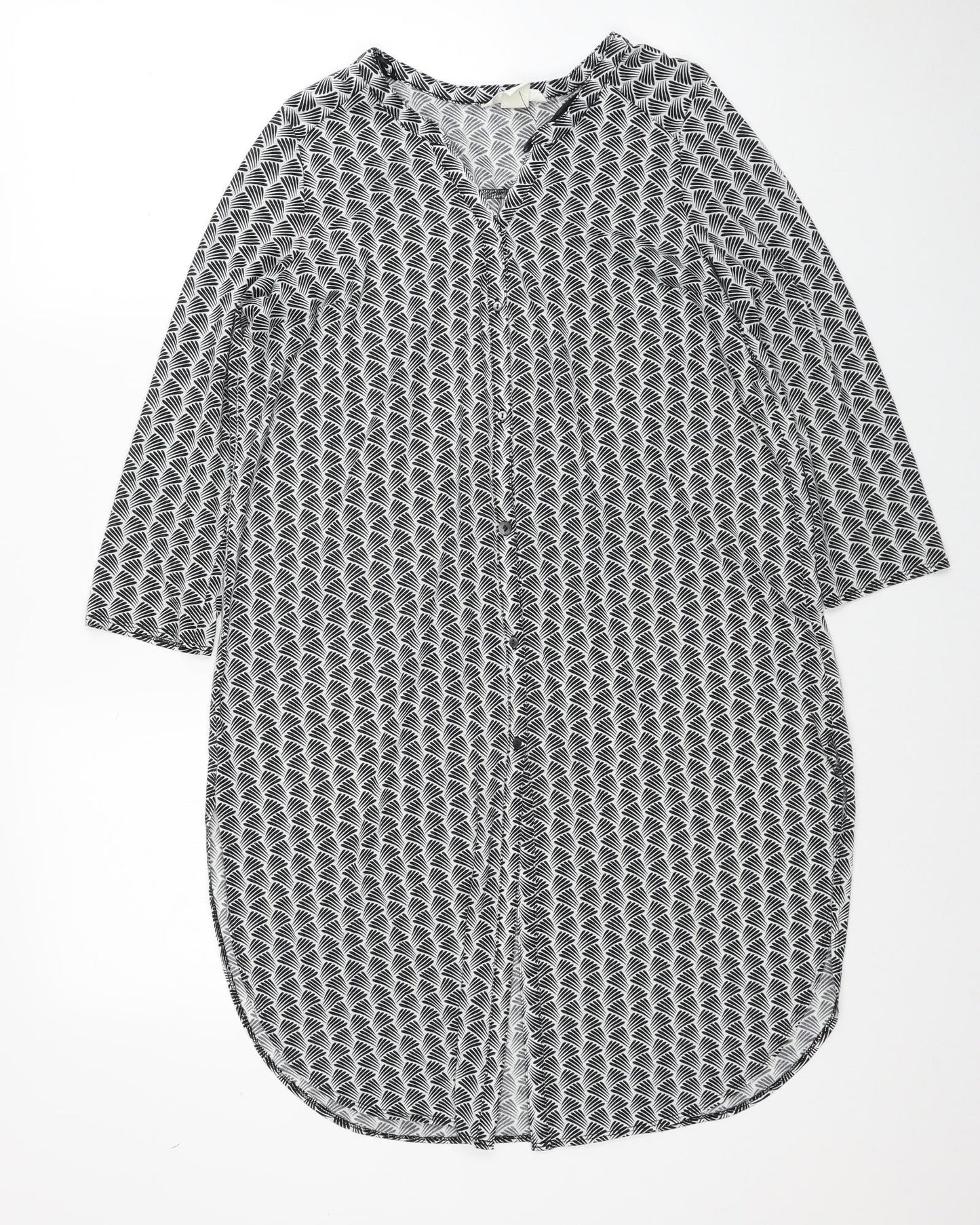 H&M Womens Black Geometric Polyester Basic Button-Up Size S V-Neck