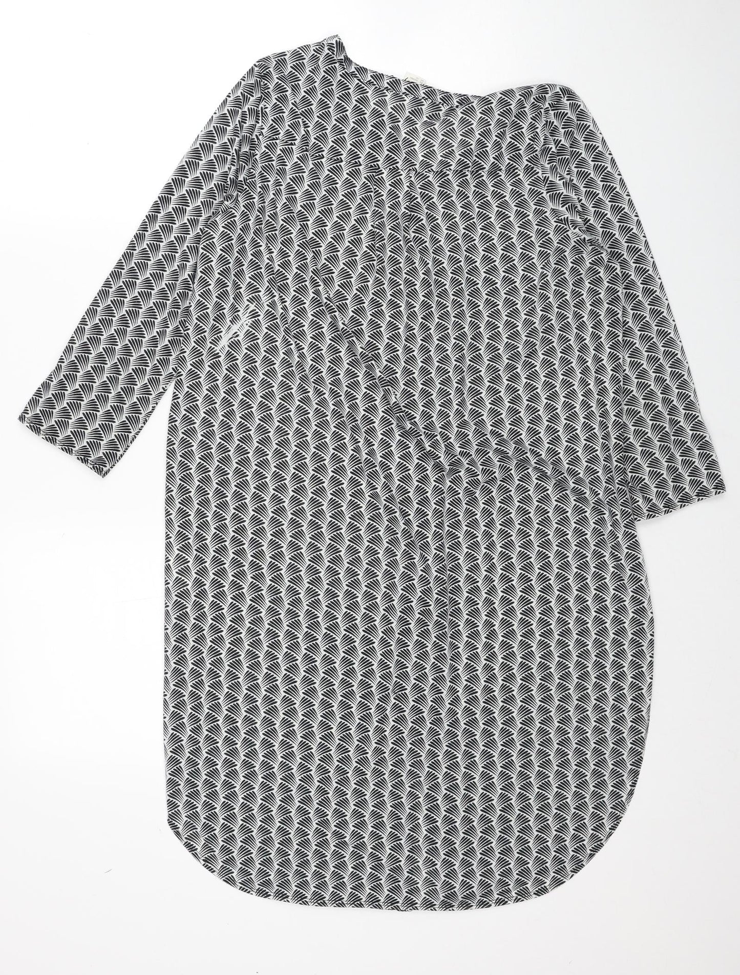 H&M Womens Black Geometric Polyester Basic Button-Up Size S V-Neck