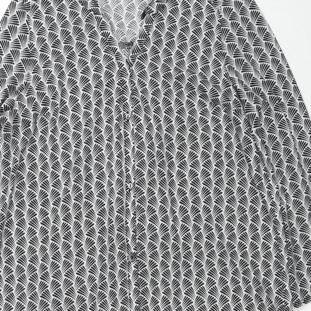 H&M Womens Black Geometric Polyester Basic Button-Up Size S V-Neck