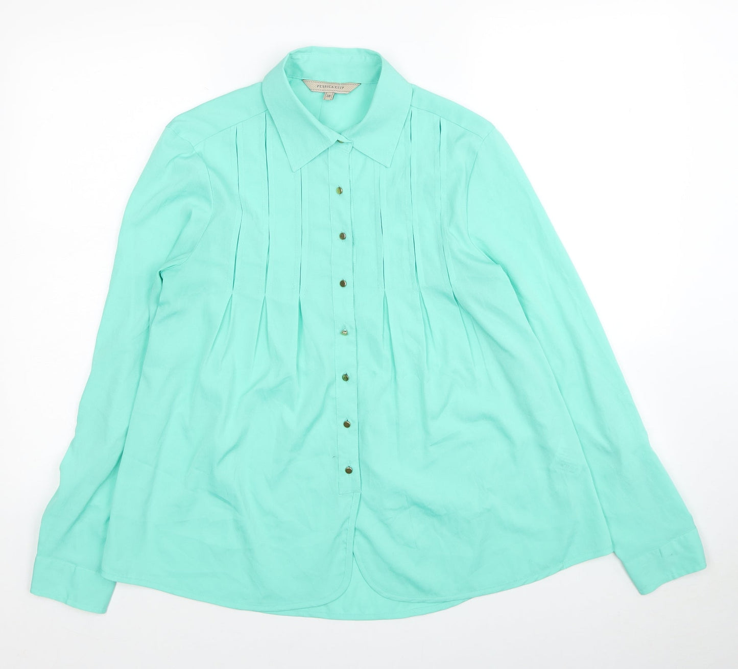 Yessica Womens Green Polyester Basic Button-Up Size 10 Collared