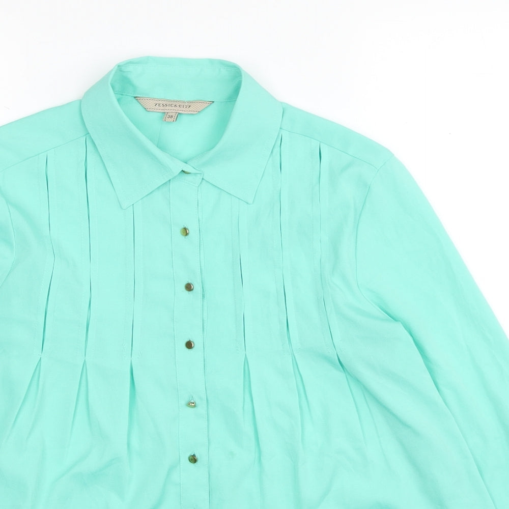 Yessica Womens Green Polyester Basic Button-Up Size 10 Collared