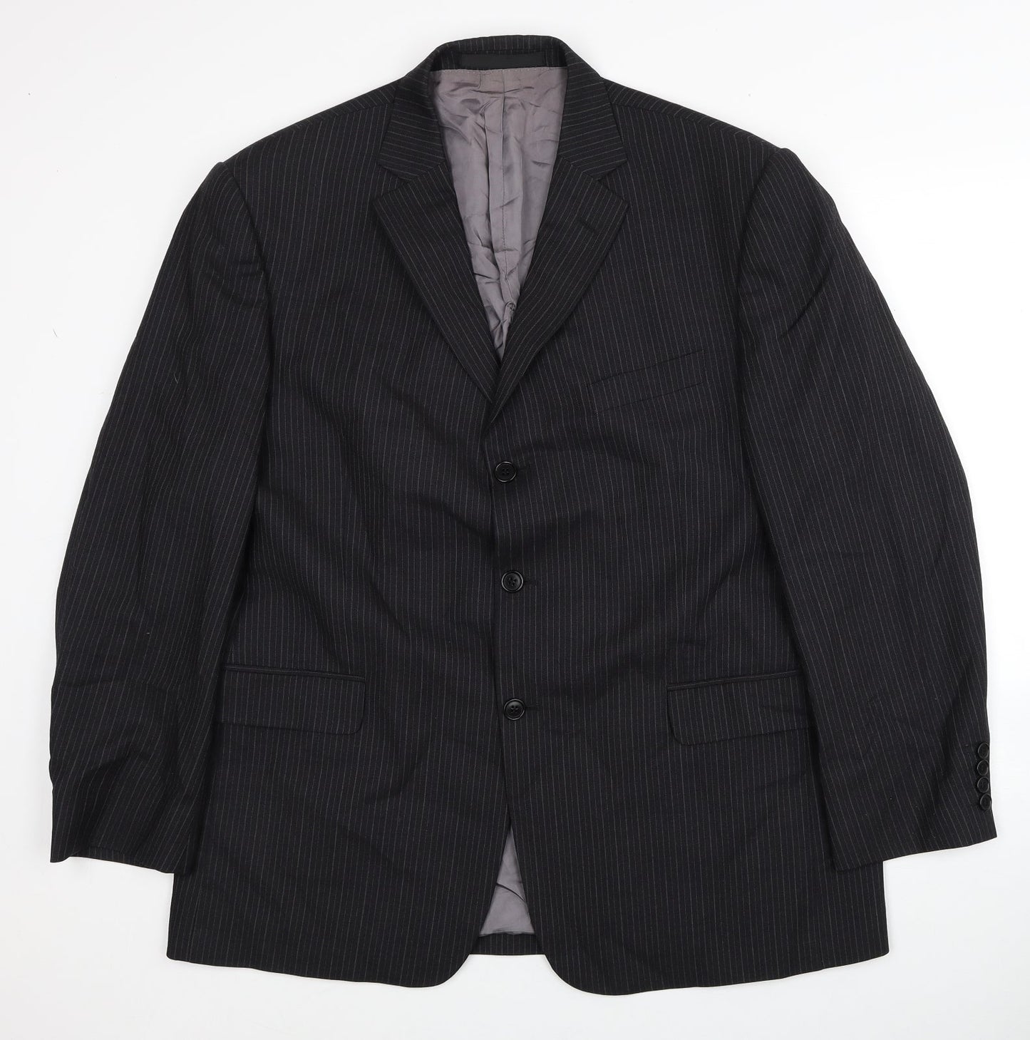 Marks and Spencer Mens Black Striped Wool Jacket Blazer Size 44