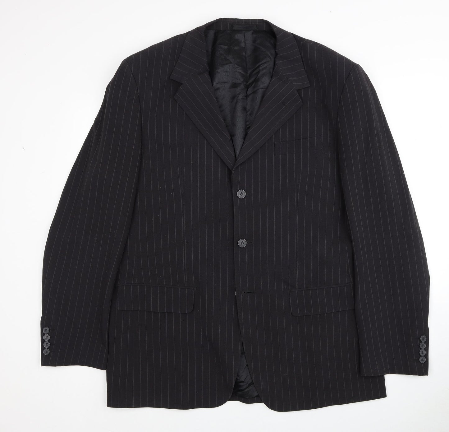 Butler & Webb Mens Black Striped Polyester Jacket Blazer Size 44