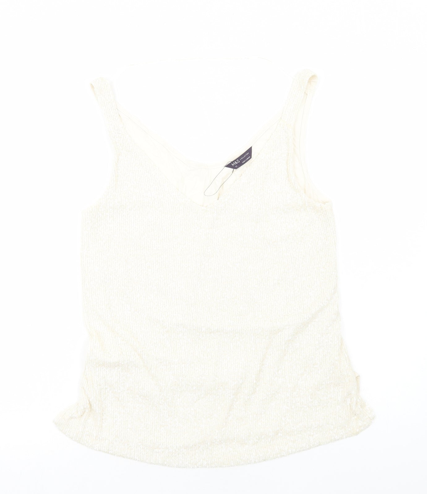 Marks and Spencer Womens Ivory Polyester Basic Tank Size 12 V-Neck