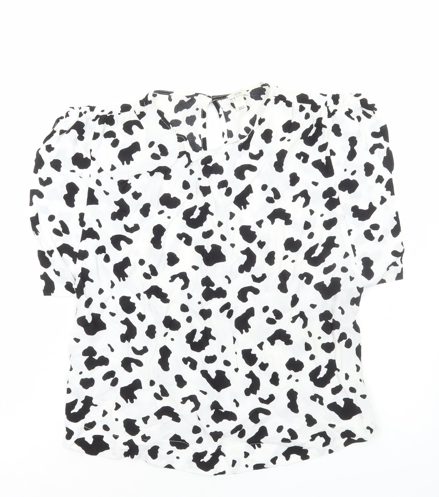 River Island Womens White Geometric Viscose Basic Blouse Size 10 Round Neck