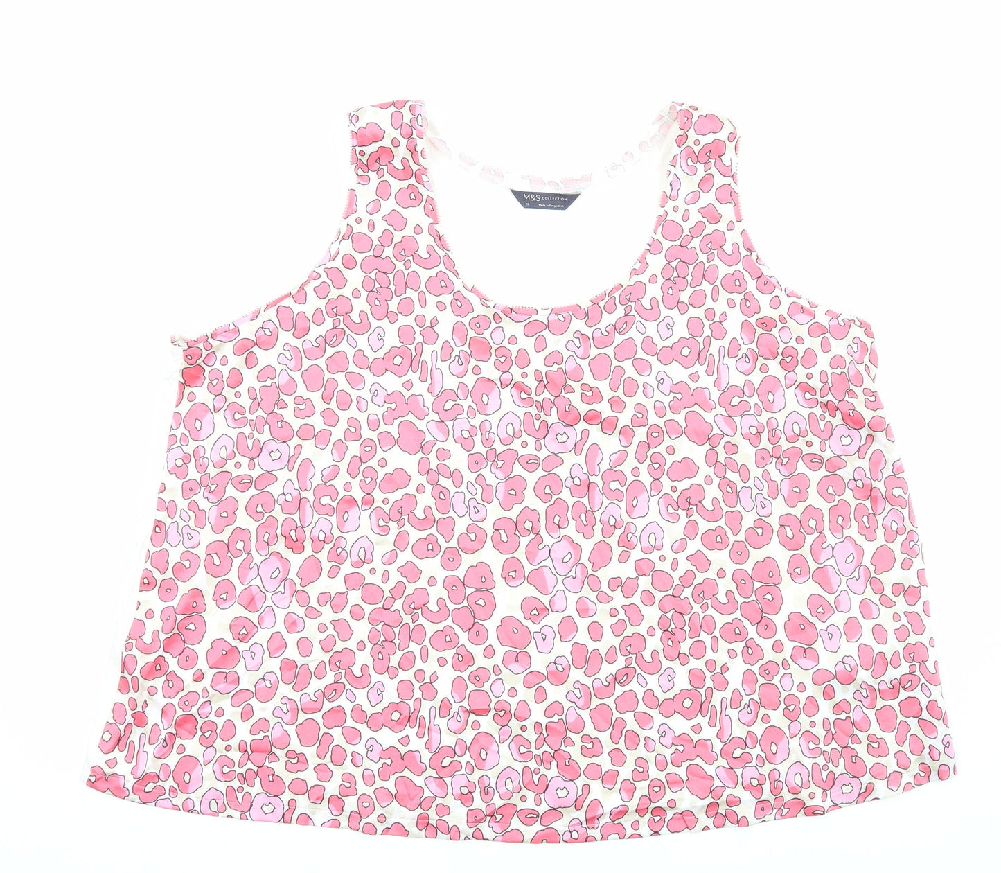 Marks and Spencer Womens Pink Animal Print Polyester Basic Tank Size 22 Round Neck - Leopard Print