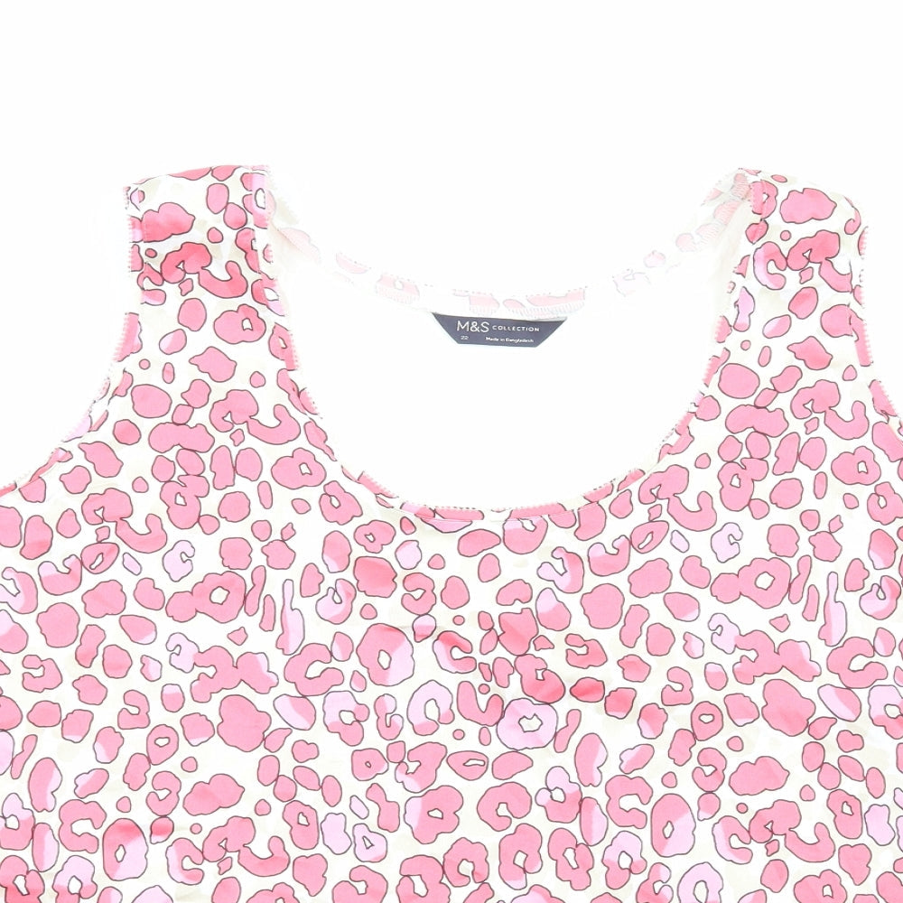 Marks and Spencer Womens Pink Animal Print Polyester Basic Tank Size 22 Round Neck - Leopard Print