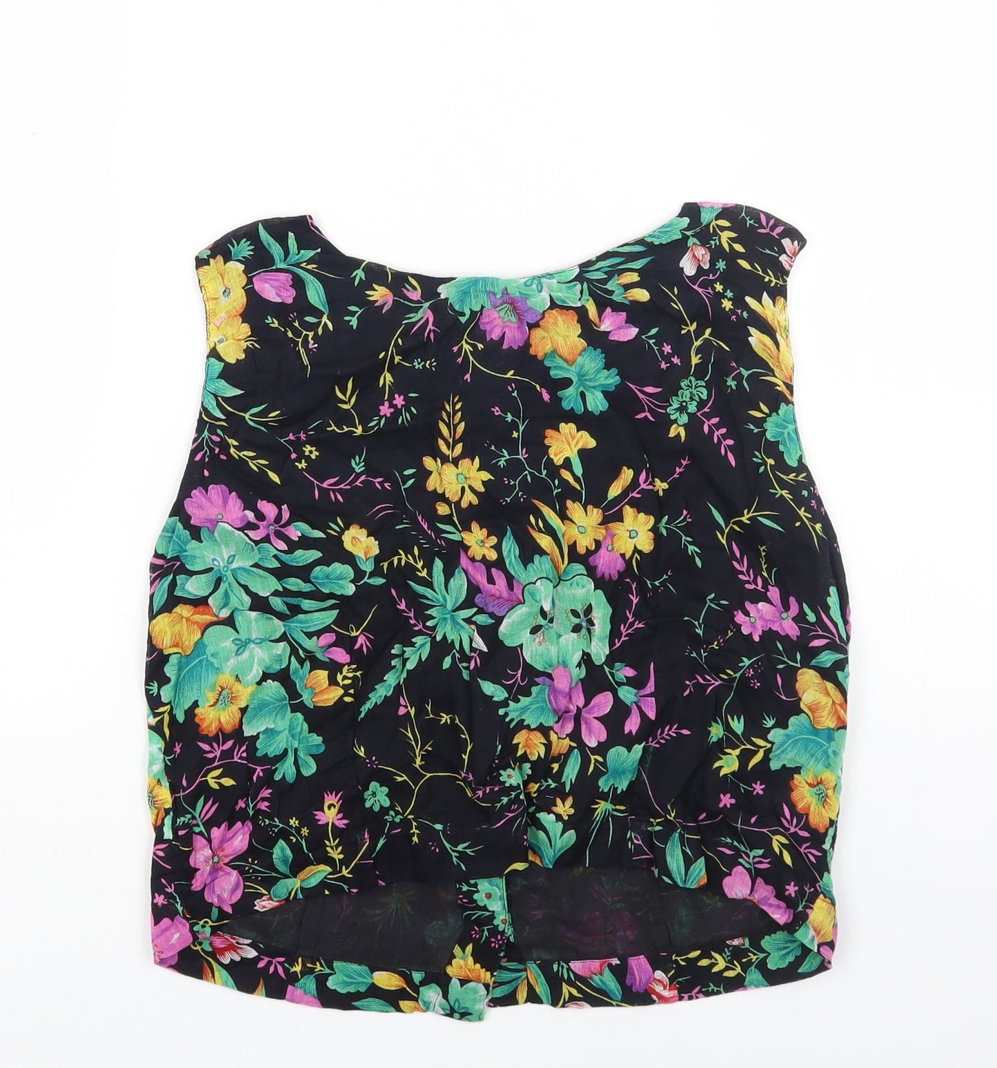 Preworn Womens Black Floral Cotton Cropped Tank Size S Boat Neck