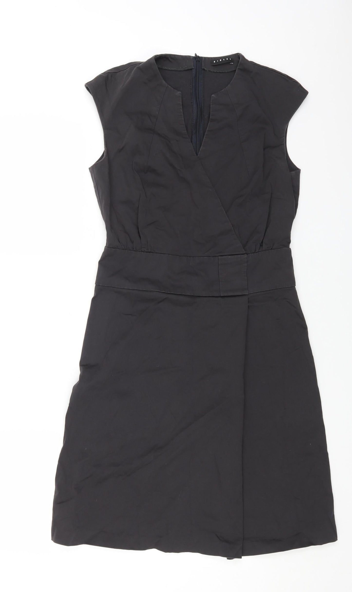 Sisley Womens Black Cotton A-Line Size M V-Neck Zip