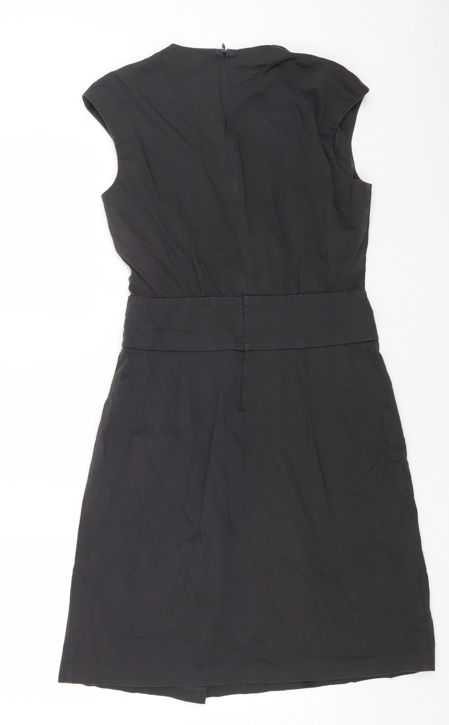 Sisley Womens Black Cotton A-Line Size M V-Neck Zip