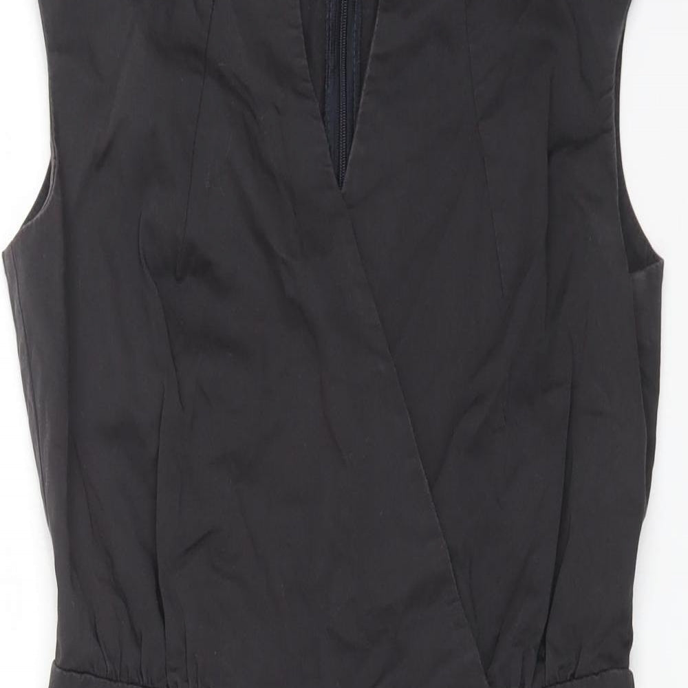 Sisley Womens Black Cotton A-Line Size M V-Neck Zip