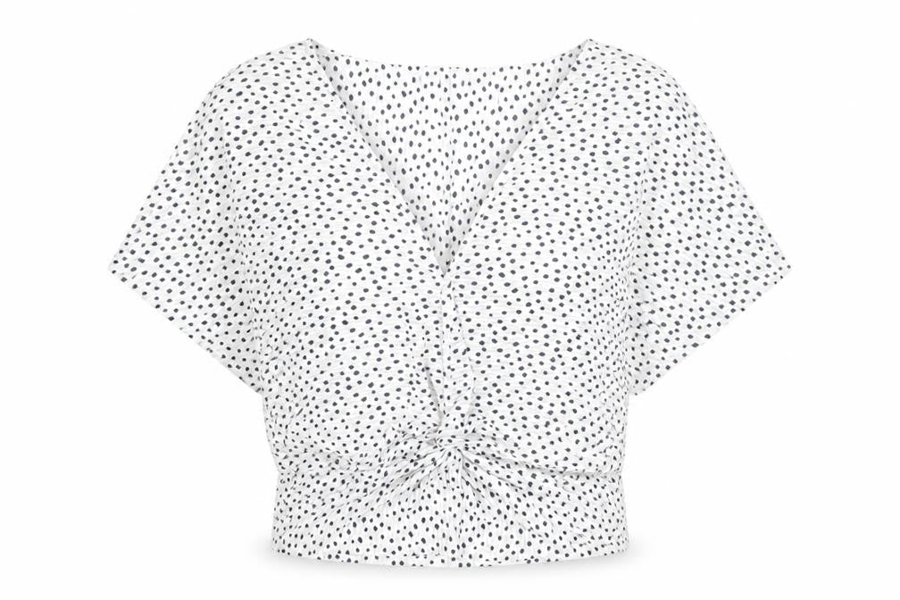 Marks and Spencer Womens White Geometric Polyester Basic Blouse Size 6 V-Neck - Knot Front