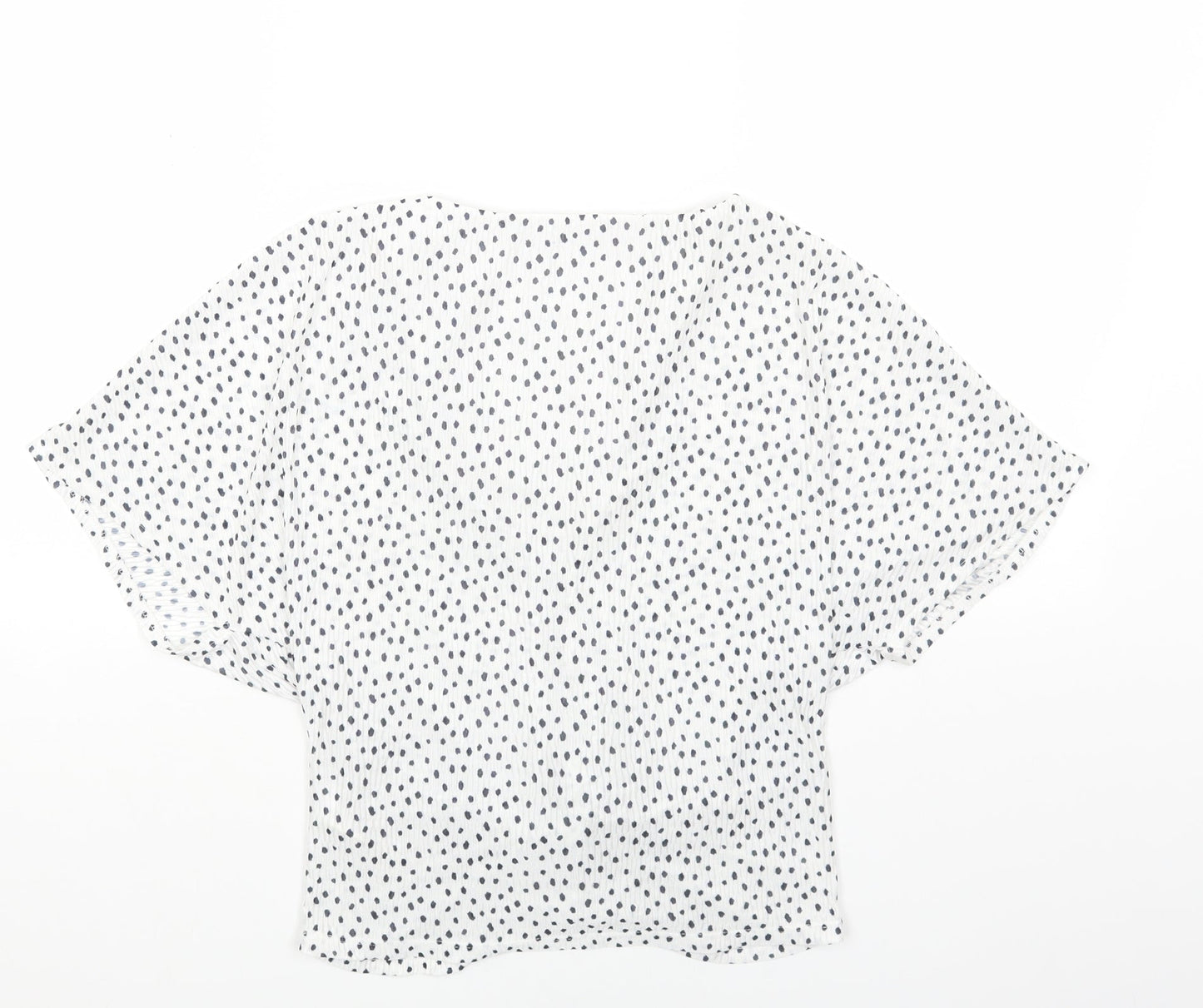 Marks and Spencer Womens White Geometric Polyester Basic Blouse Size 6 V-Neck - Knot Front
