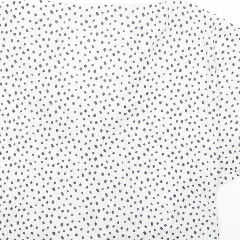 Marks and Spencer Womens White Geometric Polyester Basic Blouse Size 6 V-Neck - Knot Front