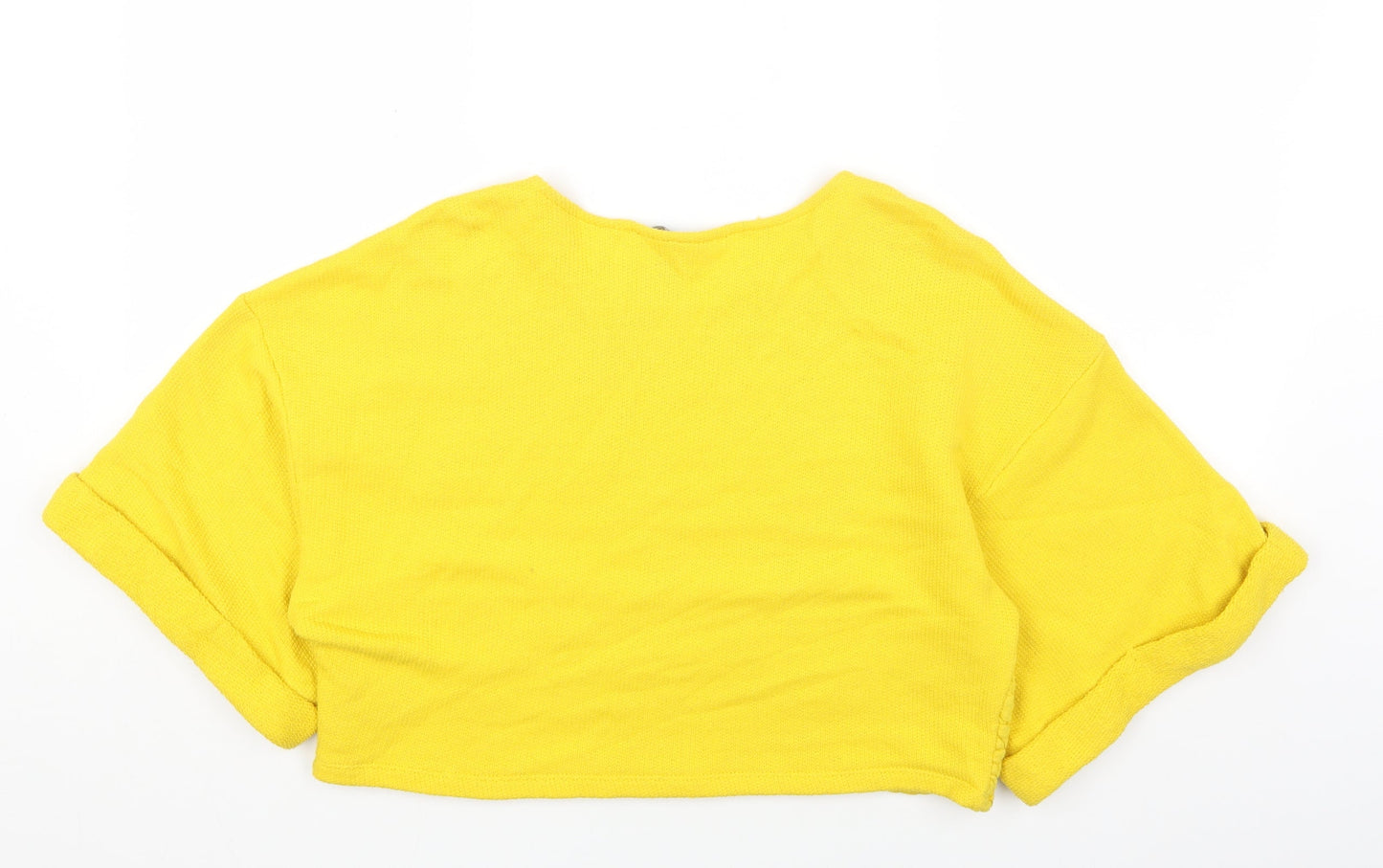 H&M Womens Yellow Round Neck Geometric Cotton Pullover Jumper Size M