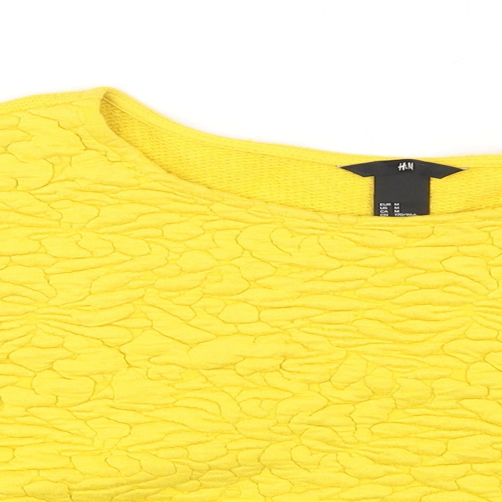 H&M Womens Yellow Round Neck Geometric Cotton Pullover Jumper Size M