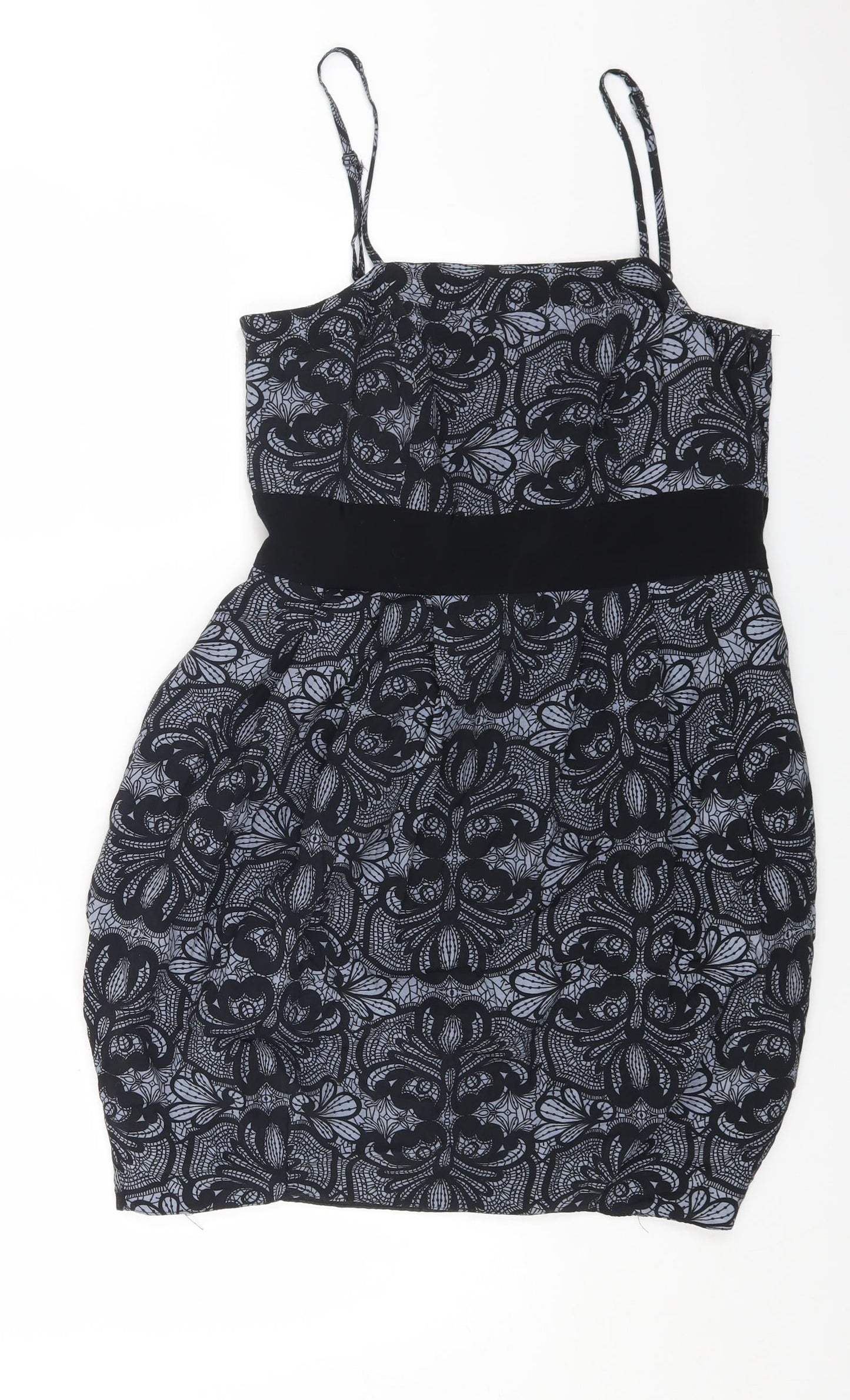 South Womens Grey Geometric Polyester Bodycon Size 12 Square Neck Zip
