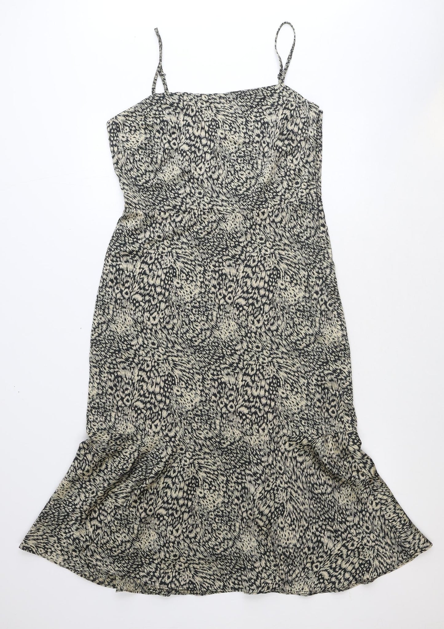 Oasis Womens Beige Animal Print Polyester A-Line Size 12 Square Neck Zip - Leopard Print
