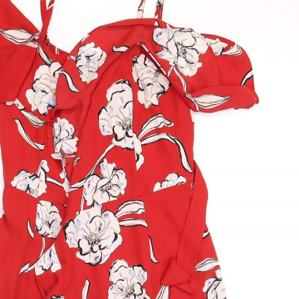 Portmans Womens Red Floral Polyester Fit & Flare Size 8 Square Neck Pullover