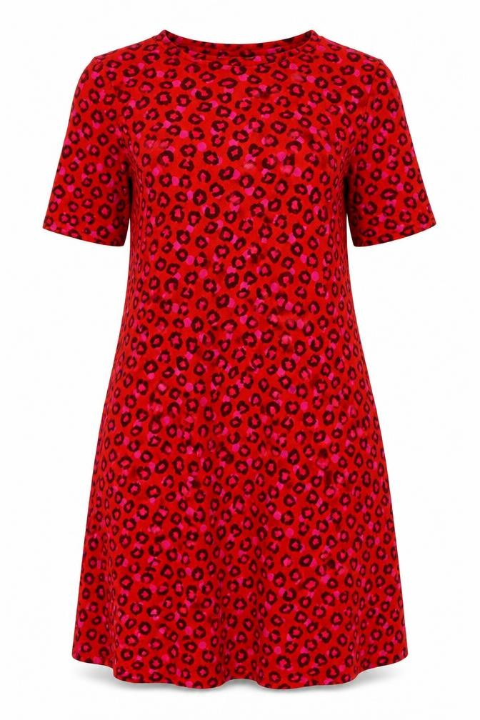 NEXT Womens Red Animal Print Viscose Shirt Dress Size 10 Boat Neck