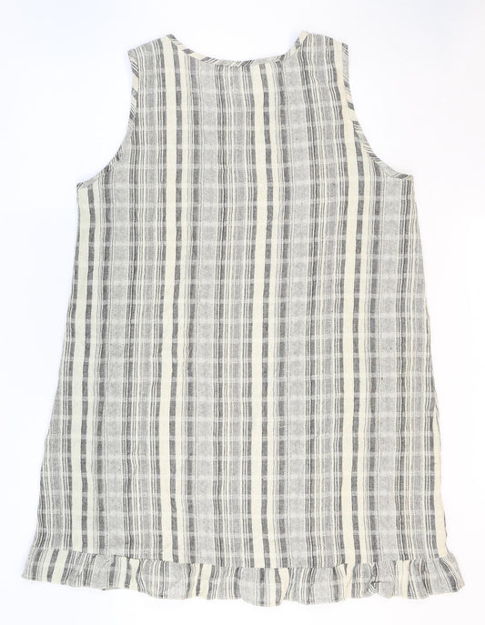 Elisssa Womens Beige Plaid Cotton Shift Size XL Boat Neck
