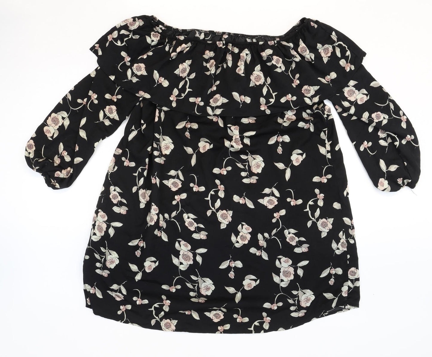 Glamorous Womens Black Floral Polyester Shift Size S Off the Shoulder Pullover