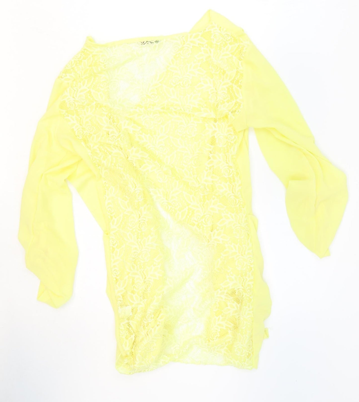 Preworn Womens Yellow V-Neck Geometric Polyester Cardigan Jumper Size 4