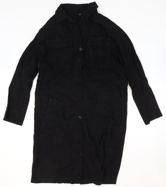 Topshop Womens Black Cotton Shirt Dress Size 8 Collared Button - Eye