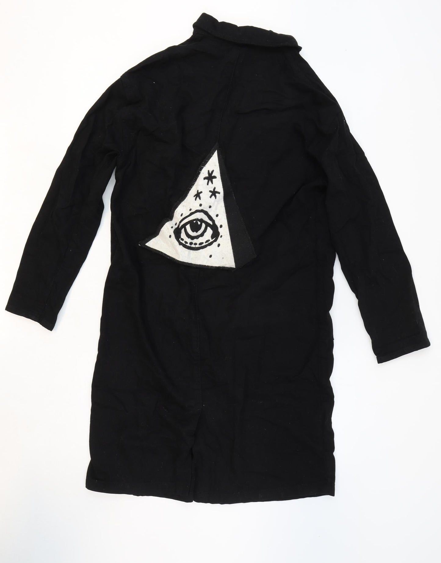 Topshop Womens Black Cotton Shirt Dress Size 8 Collared Button - Eye