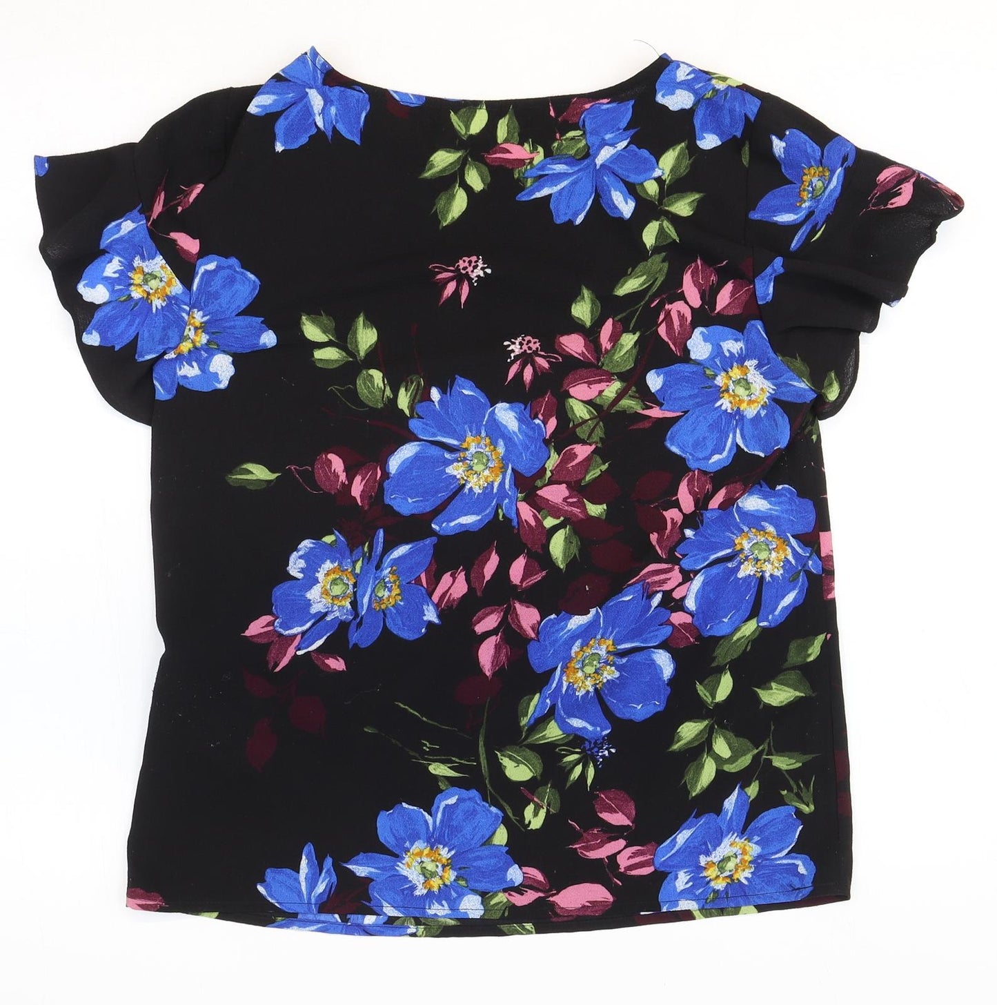 VILA Womens Black Floral Polyester Basic T-Shirt Size 36 Round Neck