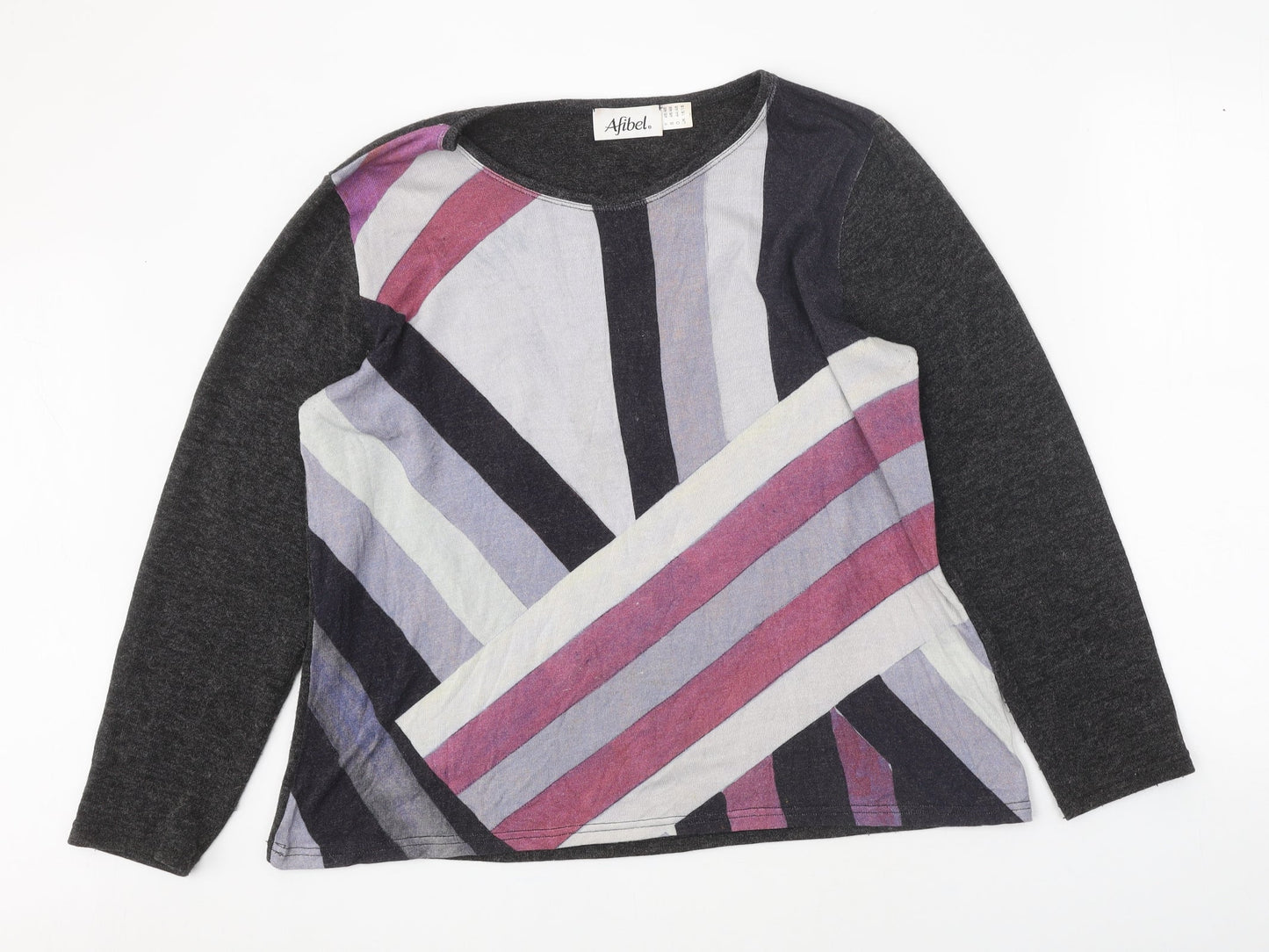 Afibel Womens Multicoloured Round Neck Geometric Viscose Pullover Jumper Size 16