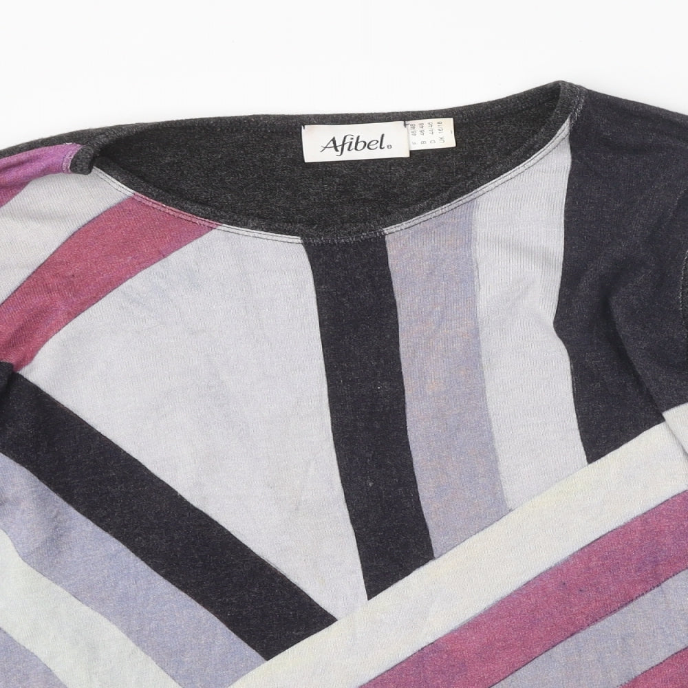 Afibel Womens Multicoloured Round Neck Geometric Viscose Pullover Jumper Size 16