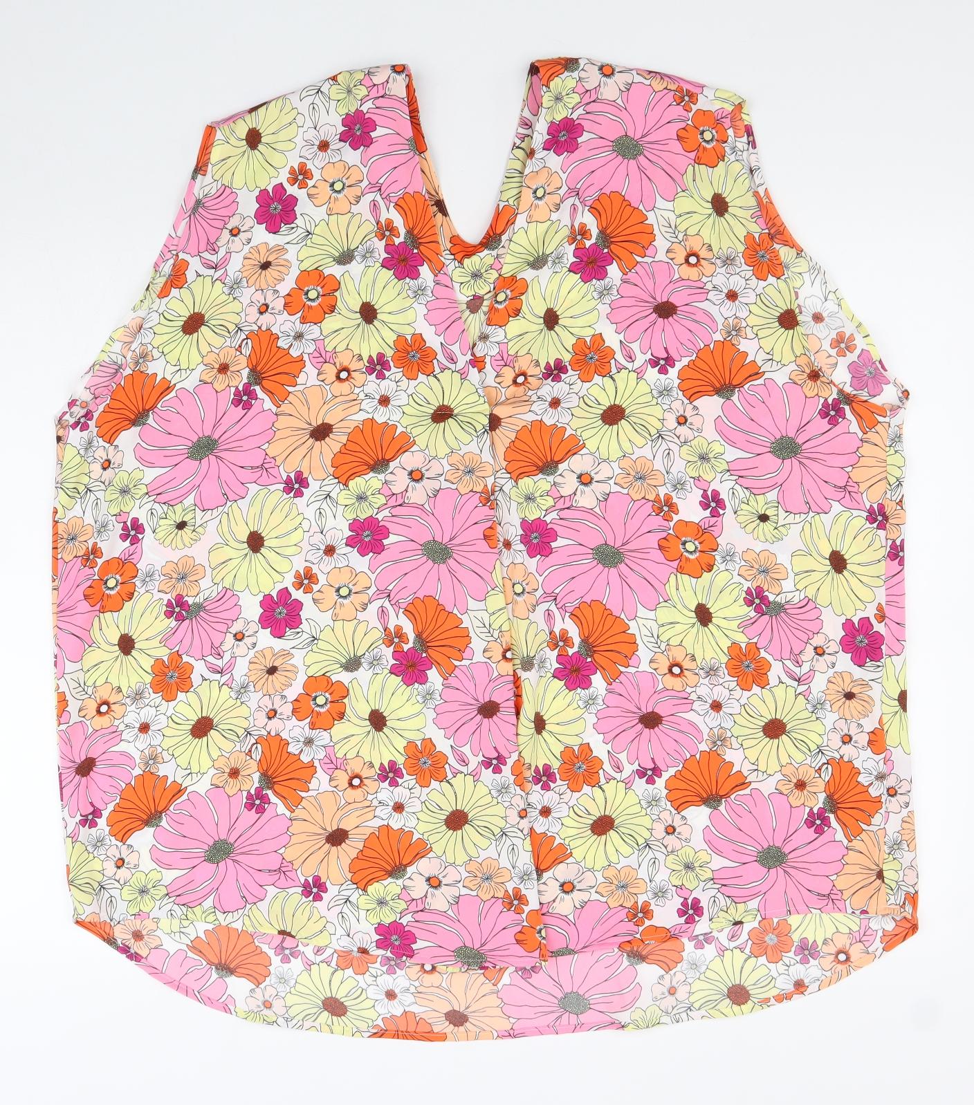 Marks and Spencer Womens Multicoloured Floral Polyester Basic Tank Size 10 V-Neck