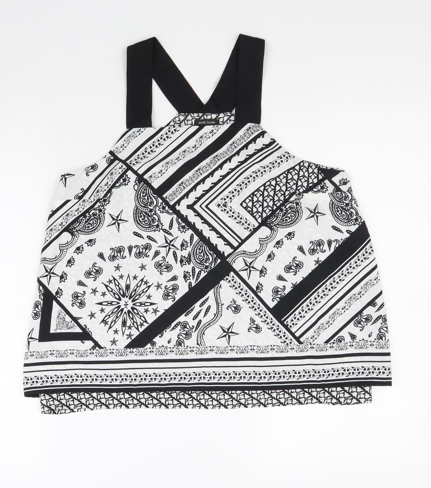 River Island Womens Black Geometric Polyester Basic Tank Size 10 Square Neck