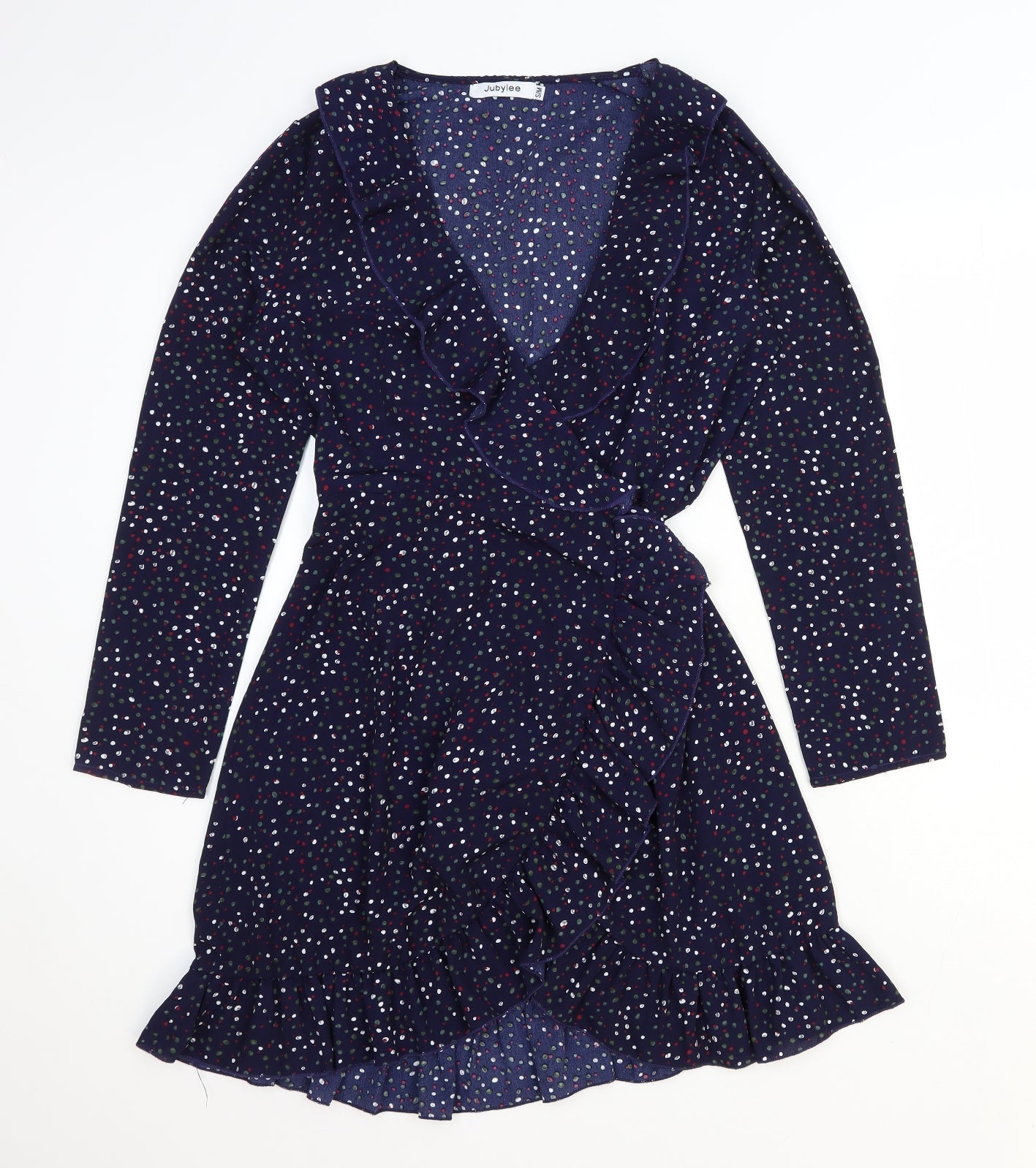 Jubylee Womens Blue Geometric Viscose Fit & Flare Size M V-Neck Tie