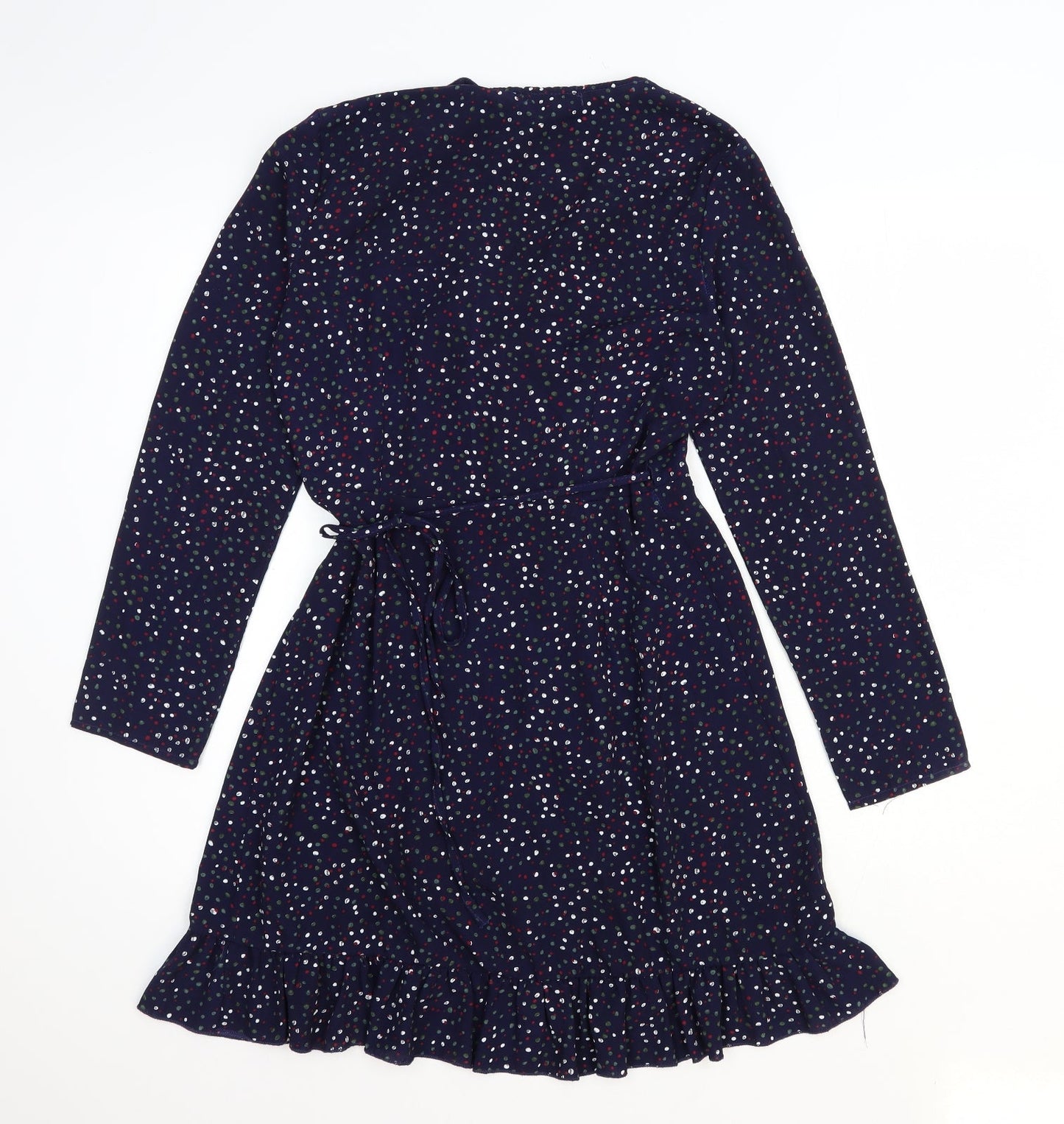 Jubylee Womens Blue Geometric Viscose Fit & Flare Size M V-Neck Tie
