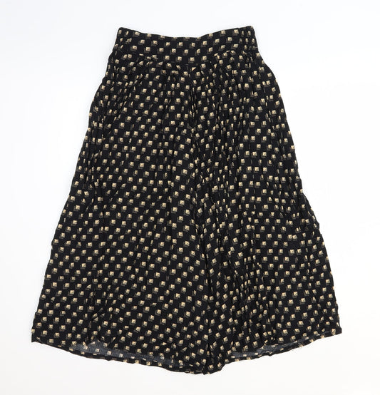 POP Womens Black Geometric Viscose Cropped Trousers Size 28 in Regular Zip