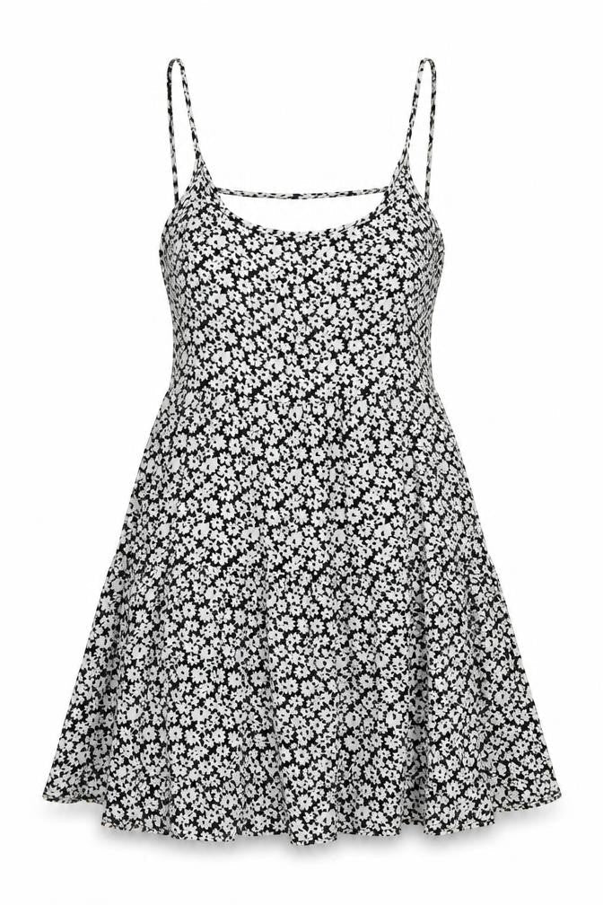 Forever 21 Womens White Floral Polyester Skater Dress Size 10 Scoop Neck Pullover