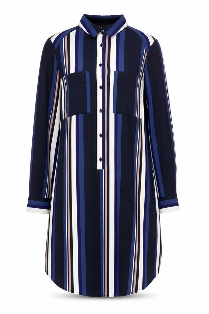 Marks and Spencer Womens Blue Striped Polyester Basic Blouse Size 8 Collared