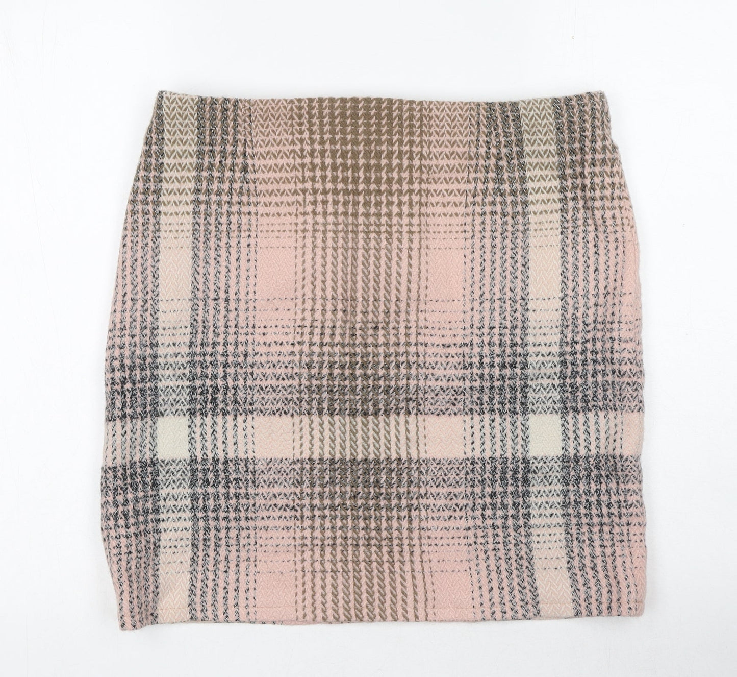 Preworn Womens Pink Check Cotton Mini Skirt Size 34 in Zip
