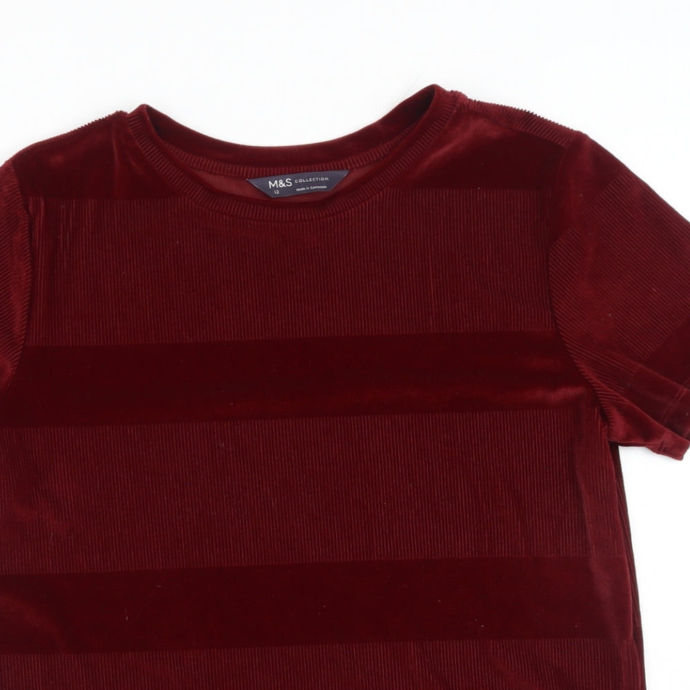 Marks and Spencer Womens Red Polyester Basic T-Shirt Size 12 Round Neck