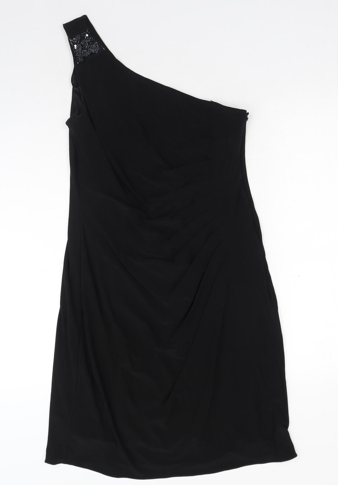 JS Boutique Womens Black Polyester A-Line Size 14 Off the Shoulder Zip