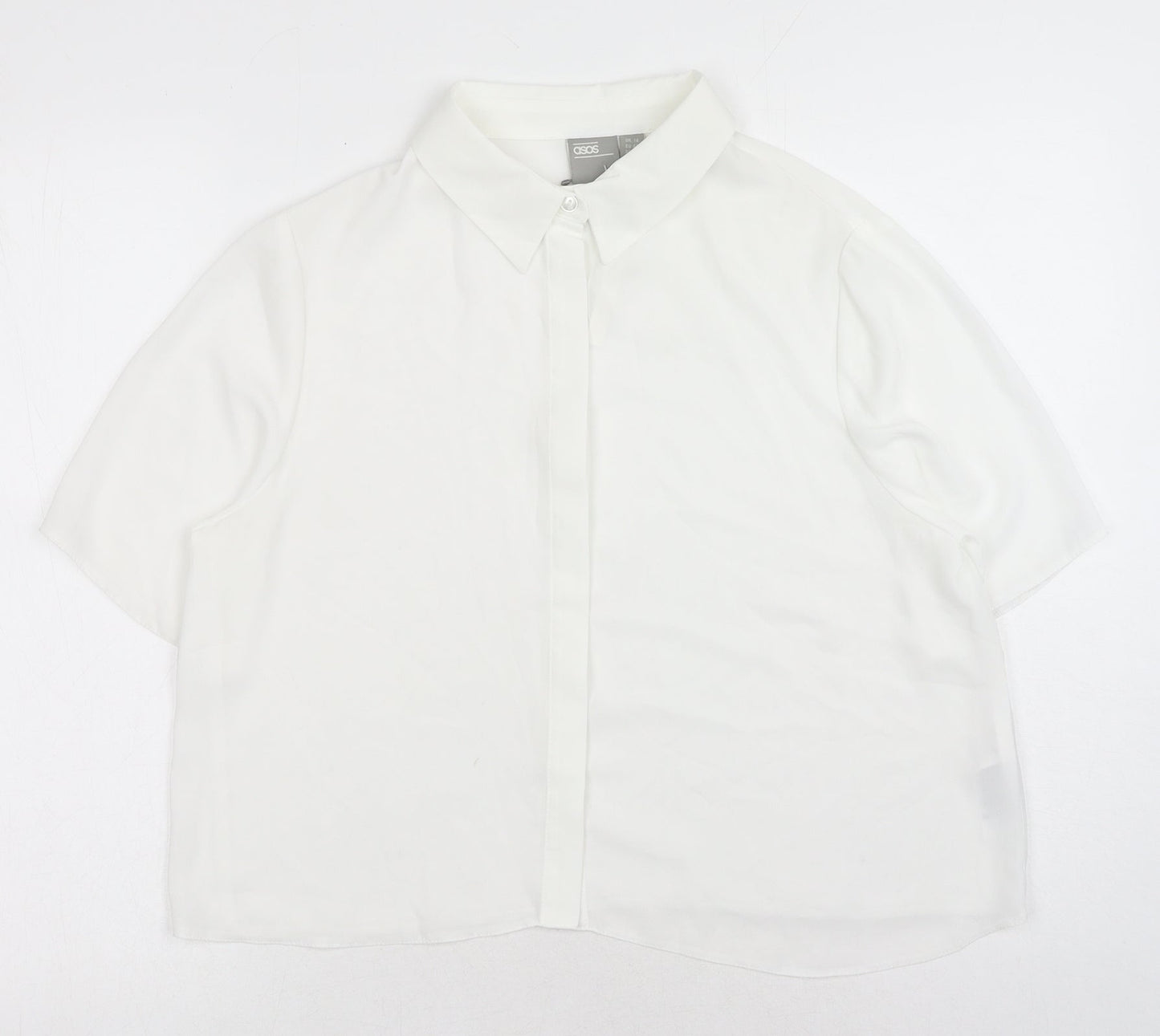 ASOS Womens White Polyester Basic Button-Up Size 14 V-Neck